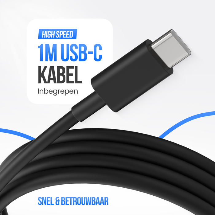 Strex USB Oplader 25W - Snellader met USB-A & USB-C - GaN - Zwart – PD 3.0 + QC 3.0 - Inclusief USB-C Kabel