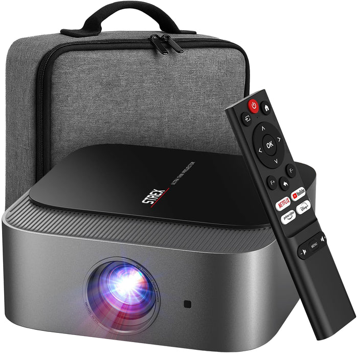 Strex Beamer - Smart 1080P Full HD Projector - 4K Ondersteuning - WiFi & Bluetooth - Ingebouwde Speakers - Draagbare Mini Beamer Thuisbioscoop - WhaleOS - Inclusief Opbergtas