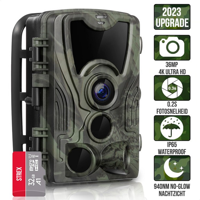 Strex Wildcamera met WiFi en Nachtzicht - 36MP 4K ULTRA HD - Waterdicht - Incl. 32 GB SD - Wild Camera