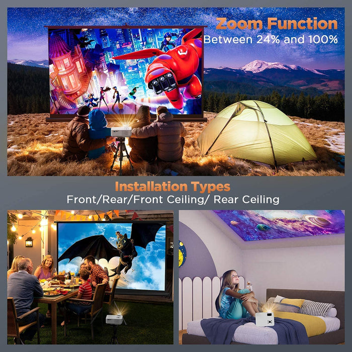 Strex Beamer ANDROID - Input tot Full HD - 7000 Lumen - Streamen Vanaf Je Telefoon Met WiFi - Mini Projector - Incl. 100" Projectiescherm