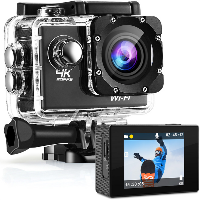 Strex Action Camera 4K 16MP - 60FPS / 30M Waterdicht / WiFi - Inclusief Accessoires - Actiecamera - Onderwatercamera