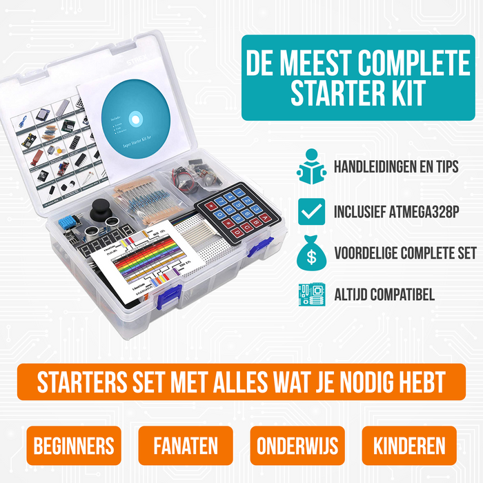 Strex Starter Kit geschikt voor Arduino - ATmega328P - 244 Delig - In Plastic Opbergdoos