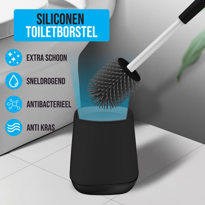 Strex Toiletborstel Siliconen met Houder Zwart - Sneldrogend, Hygiënisch & Antibacteriële Werking - WC Borstel - Toilet Borstel Houder