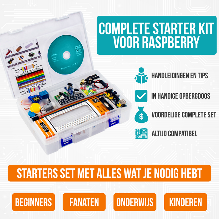 Strex Starter Kit geschikt voor Raspberry Pi - 189 Delig - Pi3 & Pi4 - GPIO / Afstandsbediening / Motor / LCD Display / Relais / Keypad / Bewegingssensor en meer! - DVD met Handleidingen - In Plastic Opbergdoos