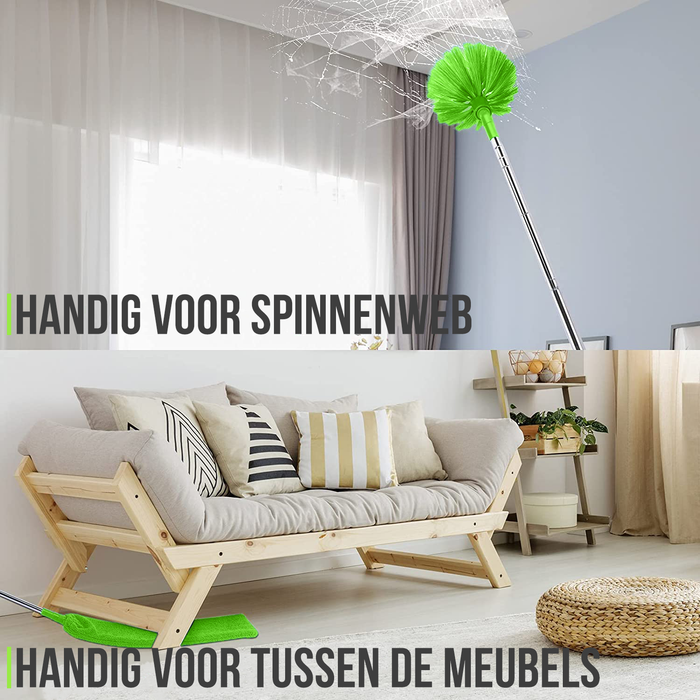 Strex Telescopische Plumeau Set met Telescoopsteel - 60 tot 140 cm - Uitschuifbaar - Flexibel - Microvezel Ragebol - 5-Delige schoonmaak set