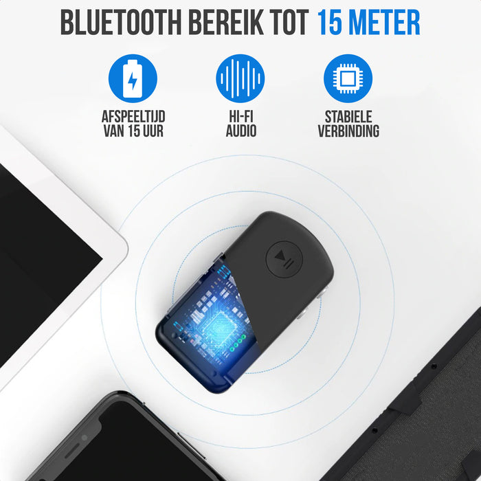 Strex Bluetooth Receiver - BT 5.0 - 3.5MM AUX - Bluetooth Ontvanger - Handsfree Bellen - Bluetooth Audio Receiver - Bluetooth Auto via AUX