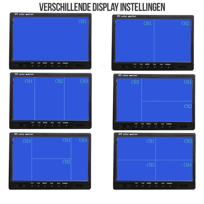 Strex Achteruitrijcamera Set Bedraad Met 4 Camera's (tegelijk bekijken) - 9" Scherm - 18LED Nachtzicht 15m - IP67 Waterdicht - Achteruitrij Camera