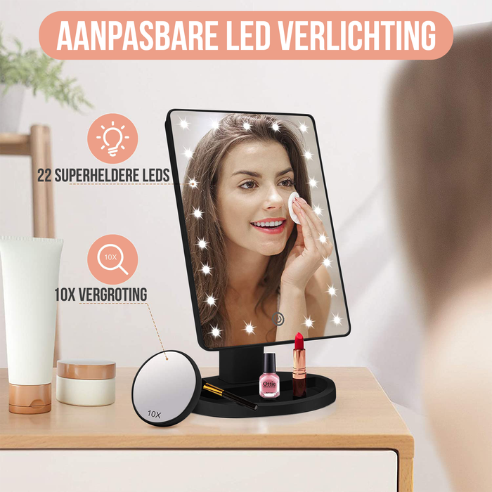 Strex Make Up Spiegel met LED verlichting - 3 Verlichtingsmodus - 1/10x Vergroting - 360° Verstelbaar