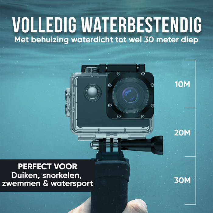 Strex Action Camera 4K 16MP - 60FPS / 30M Waterdicht / WiFi - Inclusief Accessoires - Actiecamera - Onderwatercamera
