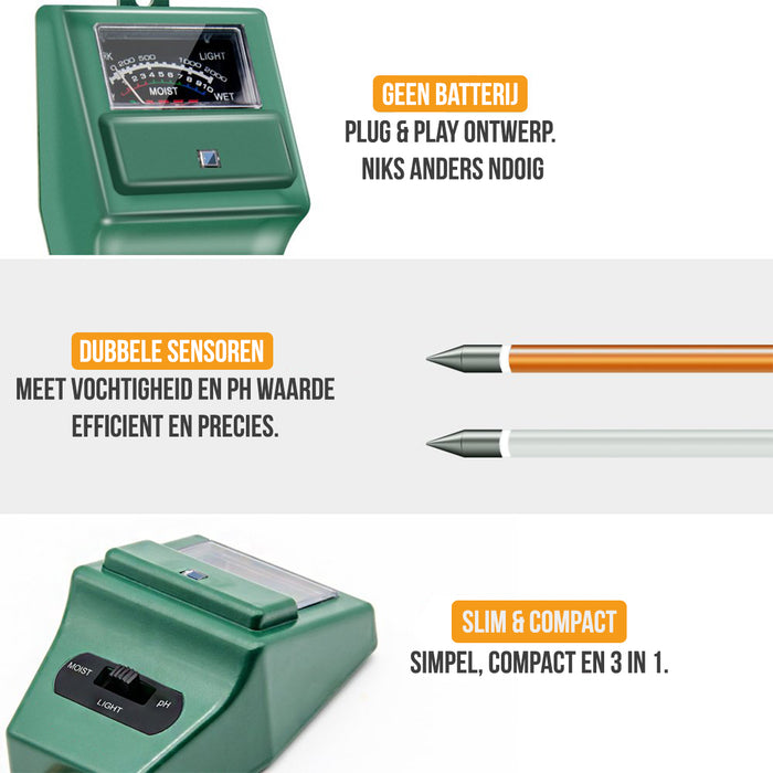 Strex PH Meter Grond - 3-in-1 PH / Vochtigheidsmeter / Lichtmeter - Blauw