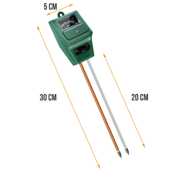 Strex PH Meter Grond - 3-in-1 PH / Vochtigheidsmeter / Lichtmeter - Zwart