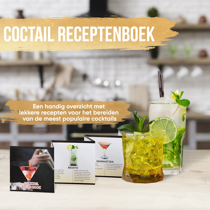 Strex Cocktail Set Zilver RVS 21 Delig (750ml) - Incl. NL Receptenboek - Cocktail Shaker - Cadeauverpakking