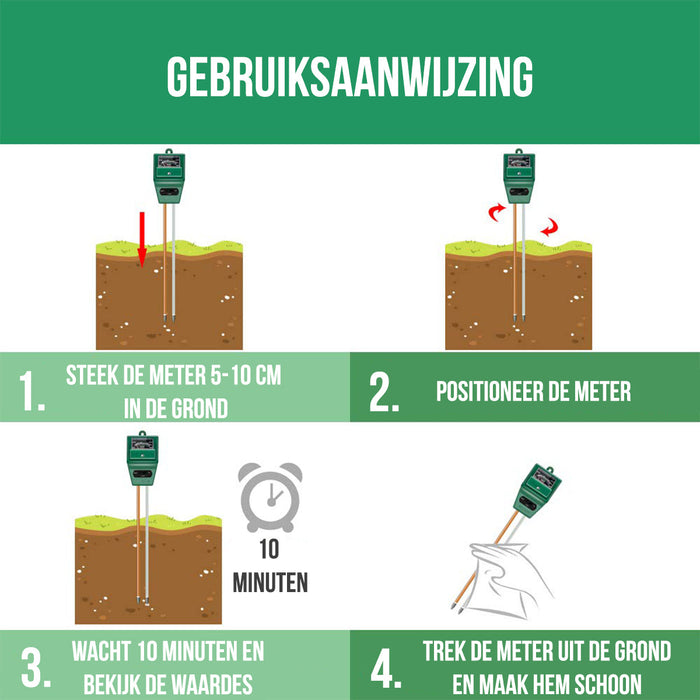 Strex PH Meter Grond - 3-in-1 PH / Vochtigheidsmeter / Lichtmeter - Zwart