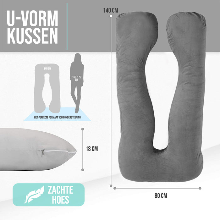 Strex Zwangerschapskussen XXL - 280cm - Afneembare Hoes - Zijslaapkussen / Body Pillow / Lichaamskussen / Voedingskussen