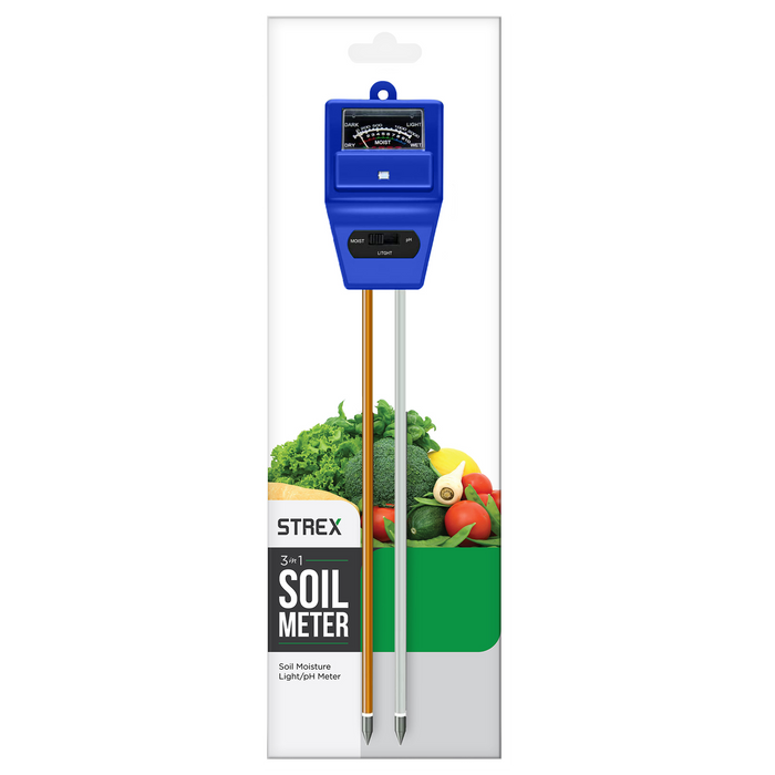 Strex PH Meter Grond - 3-in-1 PH / Vochtigheidsmeter / Lichtmeter - Blauw