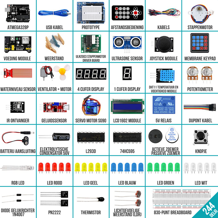 Strex Starter Kit geschikt voor Arduino - ATmega328P - 244 Delig - In Plastic Opbergdoos